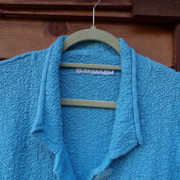 Willow Women's Cardigan Button Turquoise Blue Sweater. 100% Cotton, Made in USA - Picture 2 of 9